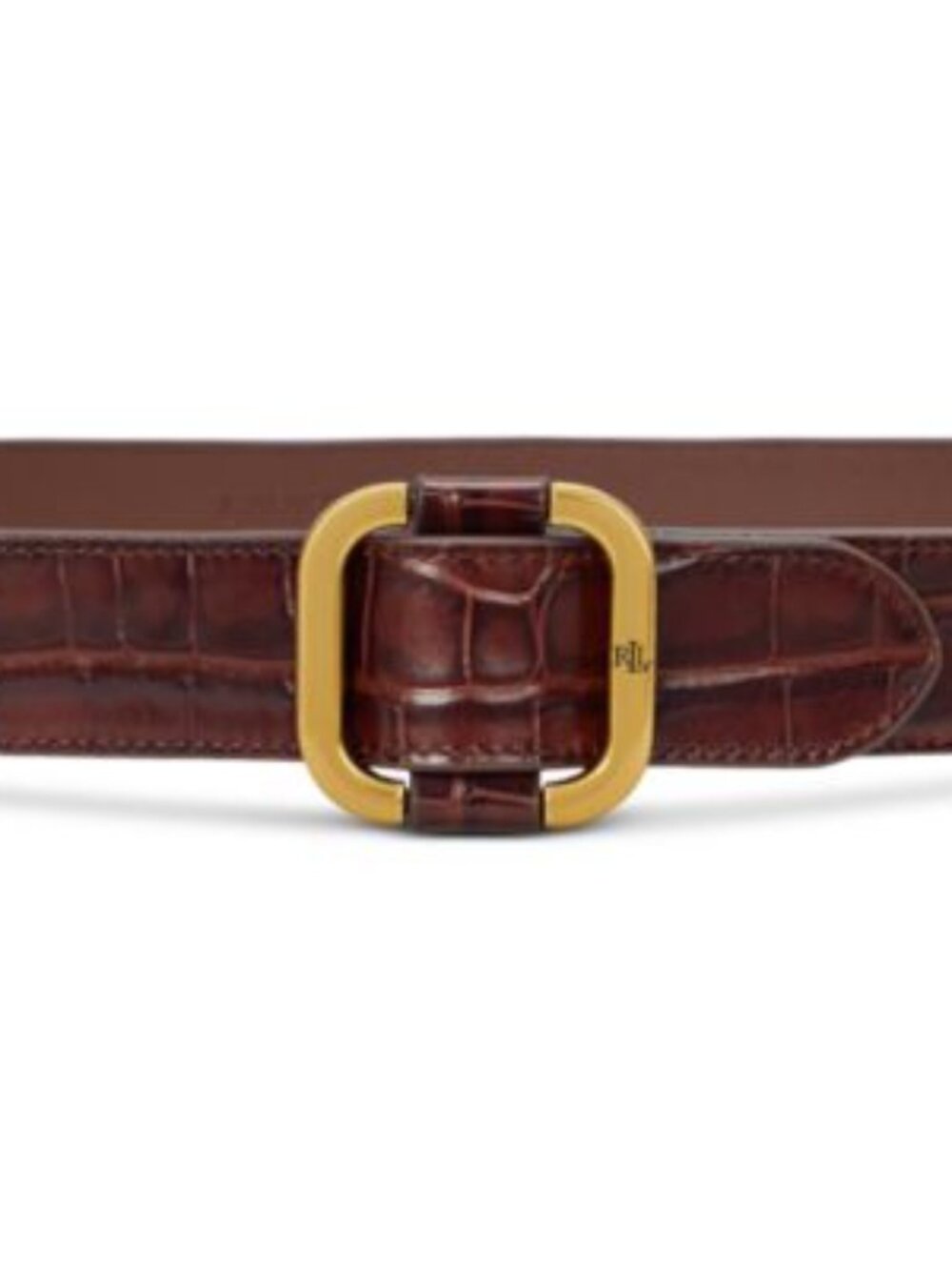 Ralph Lauren Dark Brown Croc-Embossed Leather Belt with Brass Buckle